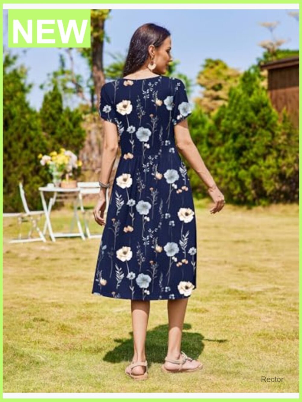 Casual Short Sleeve Midi Dress with Pockets Flowy A-Line T-Shirt Dress - Picture 4 of 7